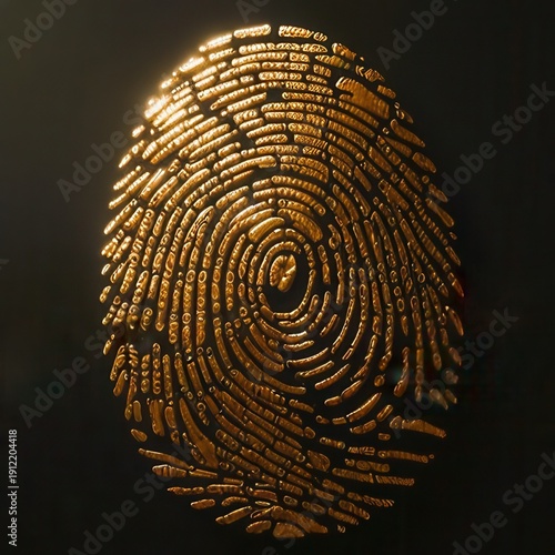 Isolated Metallic Bronze Fingerprint on Black Crime Scene Background