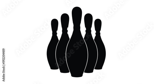 A silhouette illustration of six black bowling pins arranged in a cluster