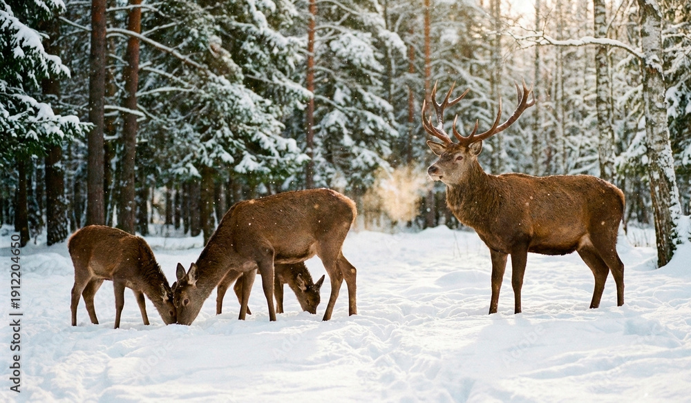 Obraz premium deers in the cold winter forest