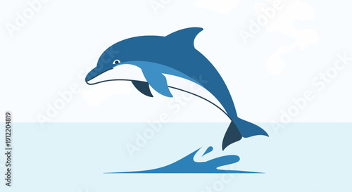 A dolphin jumping out of the water in a dynamic illustration