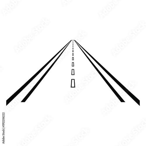 A simplified black and white illustration depicts a straight road receding into the distance with dashed center markings.