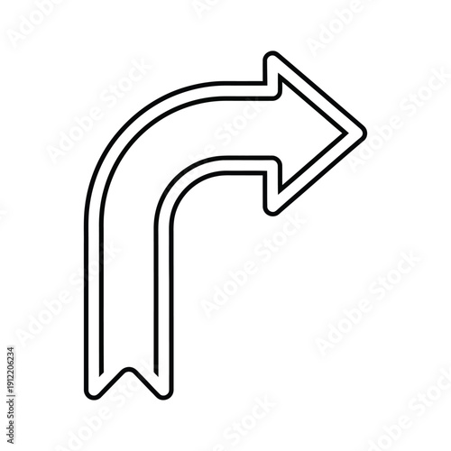 Thick outlined graphic depicts a sharp right turn indicated by an arrow bending ninety degrees in a clear directional symbol.