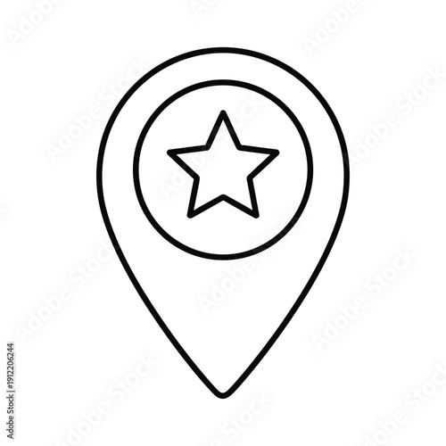 Map pin marker icon with a five-pointed star centered inside a circle indicating a favorite or important geographical destination.
