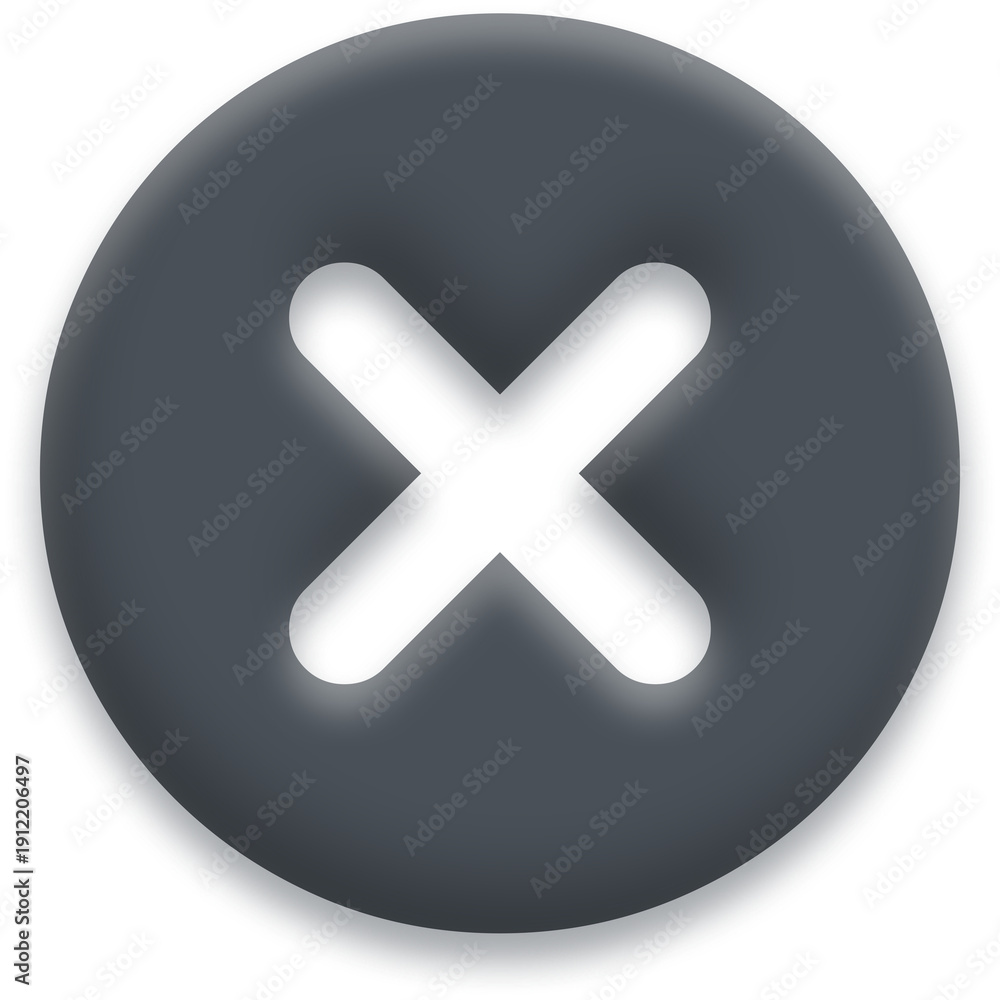 Obraz premium 3D Glossy Red Cross Mark Icon for Rejected Status, Error, Delete, and Negative Validation Symbols