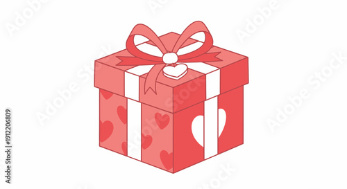 Gift box with hearts and ribbon illustration for romantic occasions and celebrations