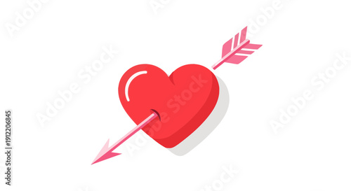 Red heart icon pierced by a pink arrow, a timeless symbol of passionate love, romance, and affection, perfect for Valentine's Day and heartfelt emotional connections