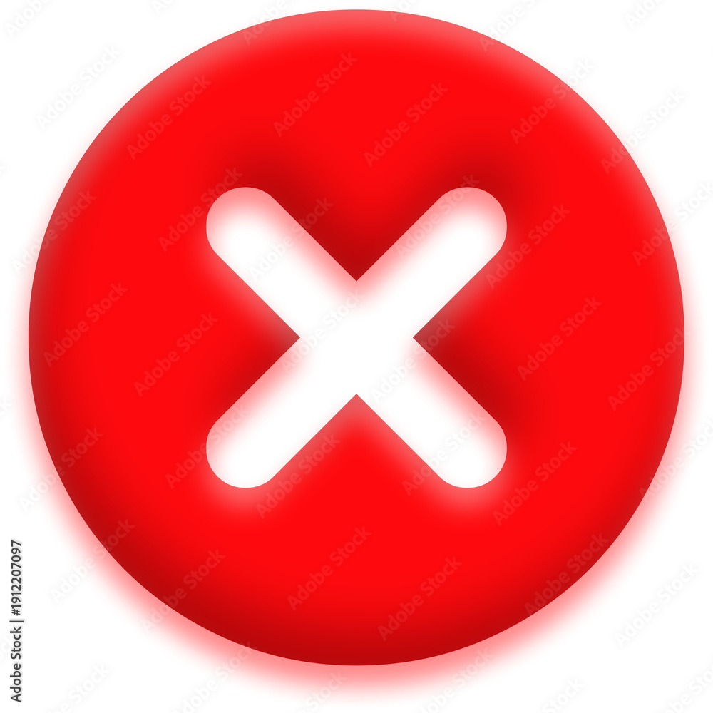 Fototapeta premium 3D Glossy Red Cross Mark Icon for Rejected Status, Error, Delete, and Negative Validation Symbols