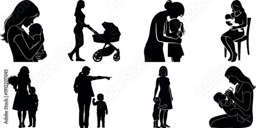 Mother's day silhouette collection heartwarming family moments in black
