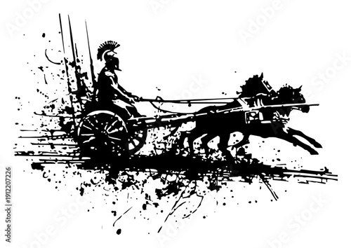 Ancient roman gladiator driving a war chariot in splash art style