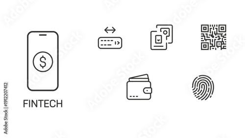 Fintech Mobile Banking App Line Icon Set Digital Finance Vector