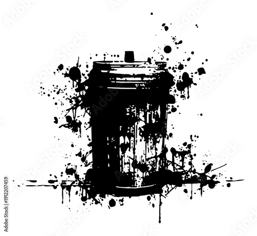 Takeaway coffee cup icon with expressive black ink drips and splash art