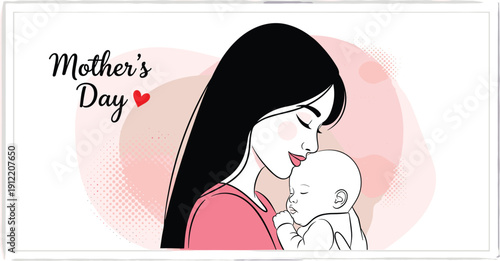 Mother’s Day illustration, mother holding baby artwork, family love design, parent child embrace silhouette, maternal affection graphic, holiday celebration concept
