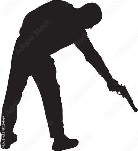 vector,Side view of a man leaning forward, pointing a gun downwards