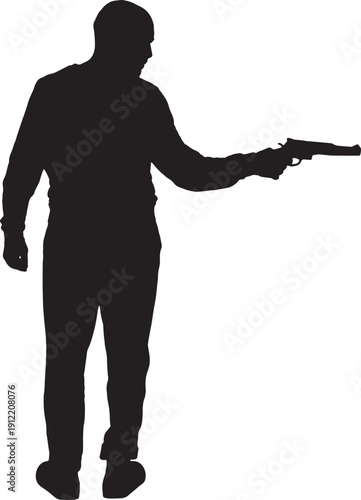 vector,Rear view of a man with a gun pointing and looking to the side