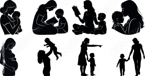 Mother's day silhouette collection heartwarming family moments in black