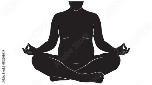Person in lotus position meditating with serene facial expression on a plain background from a front view