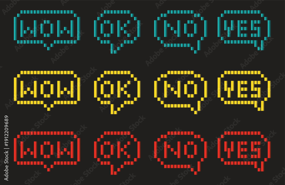 Naklejka premium Vibrant pixelated speech bubbles in multiple colors for dynamic communication