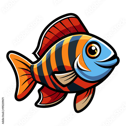 Cartoon striped fish vector illustration for aquarium fish species and colorful fish species identification