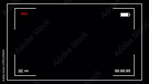 Video camera recorder screen overlay on a transparent background, Camera recording screen overlay with alpha channel.