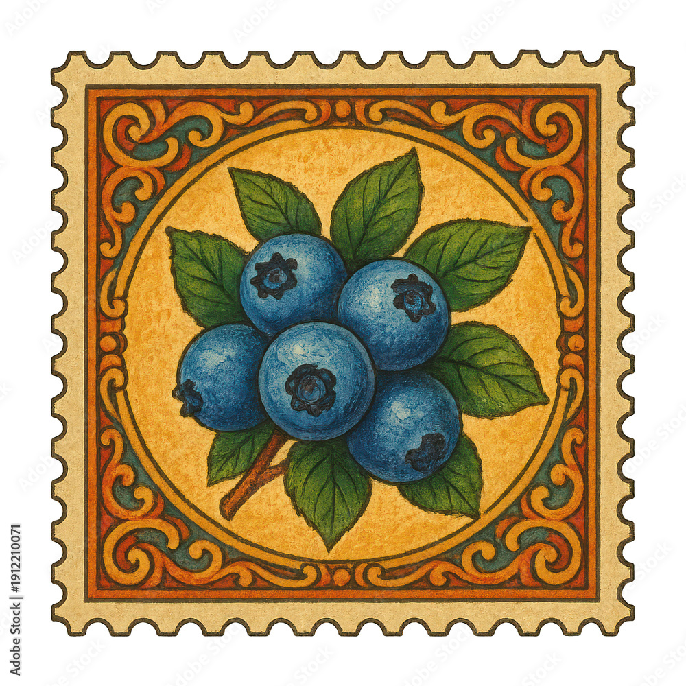 Fototapeta premium PNG Vintage blueberry stamp illustration