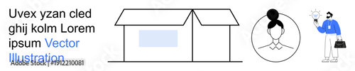 Real estate, professional growth, innovation, homeownership, entrepreneurship, creativity. Minimal house, person icon businessman. Real estate and professional growth