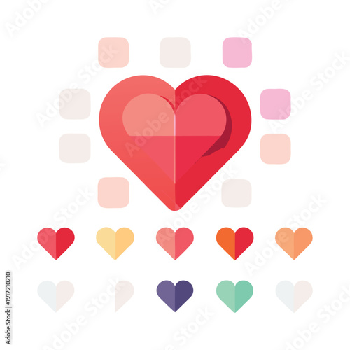 glossy red heart icons with soft shadows for valentine