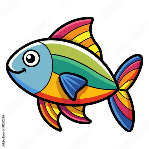Cartoon rainbow fish vector illustration graphic art drawing colorful aquarium fish design element clip art