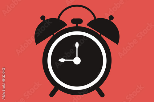 Alarm clock icon on red background