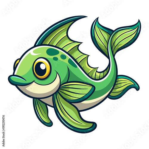 Cartoon green fish illustration vector drawing cute sea animal aquatic life graphic design artwork image