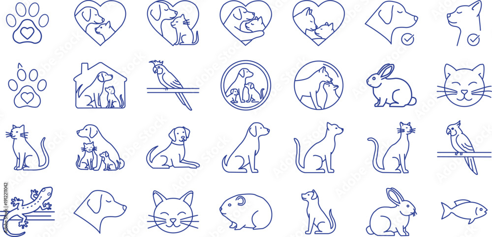 Fototapeta premium Collection of hand drawn cat illustrations and hearts