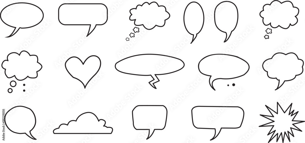 Fototapeta premium Collection of hand drawn speech bubbles and thought clouds