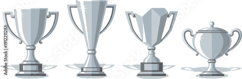 Silver Trophy Cup Awards Set in Flat Vector Style Isolated on White Background for Championship and Achievement