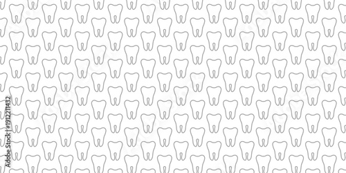 Seamless pattern of stylized white teeth outlines on a light grey background, perfect for dental health and hygiene themes