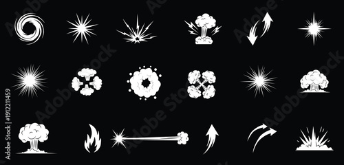 Collection of white graphic design elements on black background