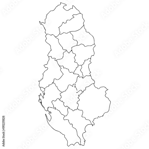 A black and white map of albania with 12 regions Vector