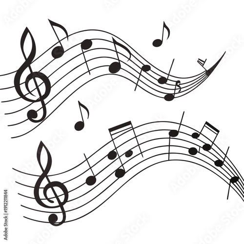 A black and white image of music notes on sheet music Vector