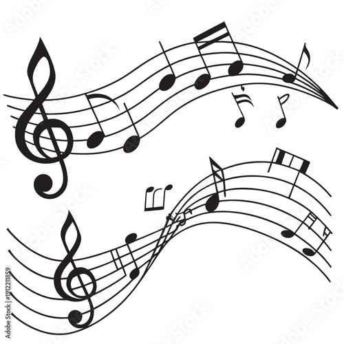 A black and white image of music notes on sheet music Vector