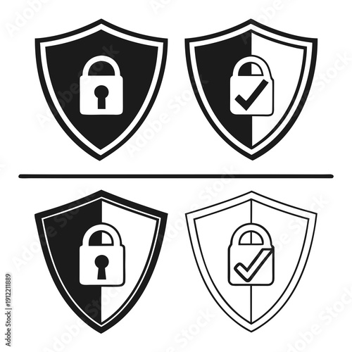 Security icons with shield and lock Vector