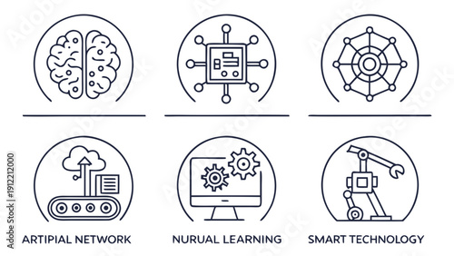 Icons representing artificial intelligence concepts Vector