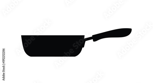 Simple black silhouette of a frying pan on a white background