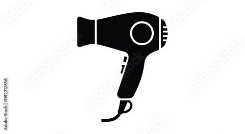 Simple black silhouette of a hair dryer on a white background
