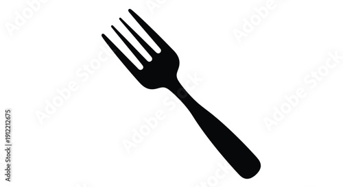 A simple black silhouette of a dining fork on a white background