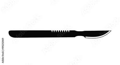 A black silhouette of a scalpel a surgical tool with a sharp blade