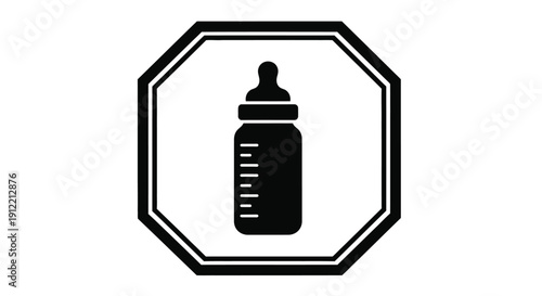Black and white stop sign featuring a baby bottle illustration