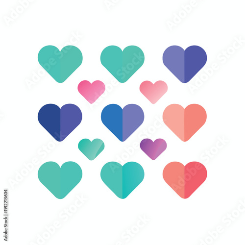 glossy red heart icons with soft shadows for valentine