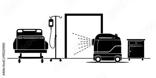 UV Disinfection Robot in Hospital Silhouette
