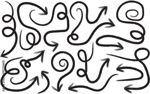 Hand drawn abstract art with swirling lines and arrows unique illustrative design