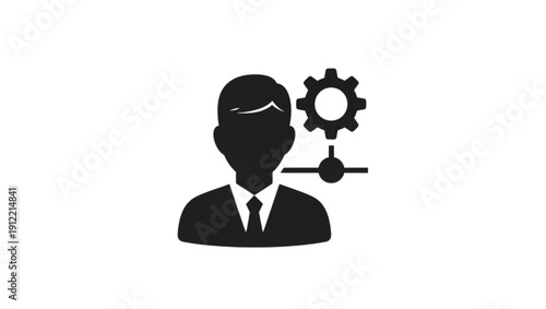 Professional silhouette icon with gear symbol representing technical management skills