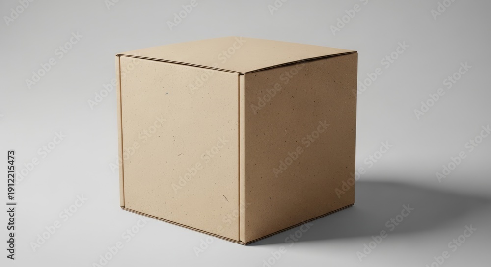 Fototapeta premium Closed square brown kraft paper cardboard box mockup for packaging design presentation isolated on a minimalist light gray studio background.