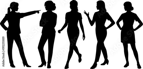 Successful business women silhouettes set with professional female leaders in various poses for corporate empowerment and teamwork